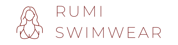 Rumi Swimwear logo with a stylized woman's silhouette on a white background
